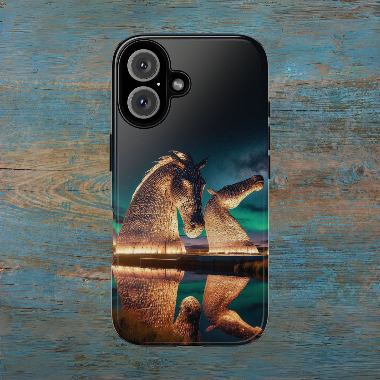 Kelpies Northern Lights Art Phone Case, Scotland, Apple