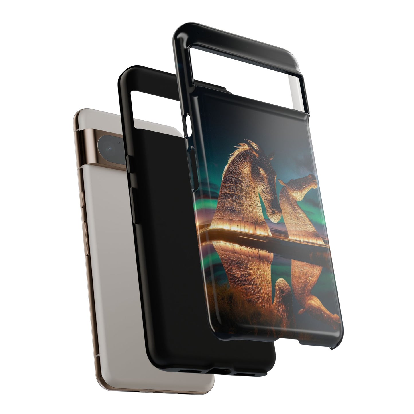 Kelpies Northern Lights Art Phone Case, Scotland, Google