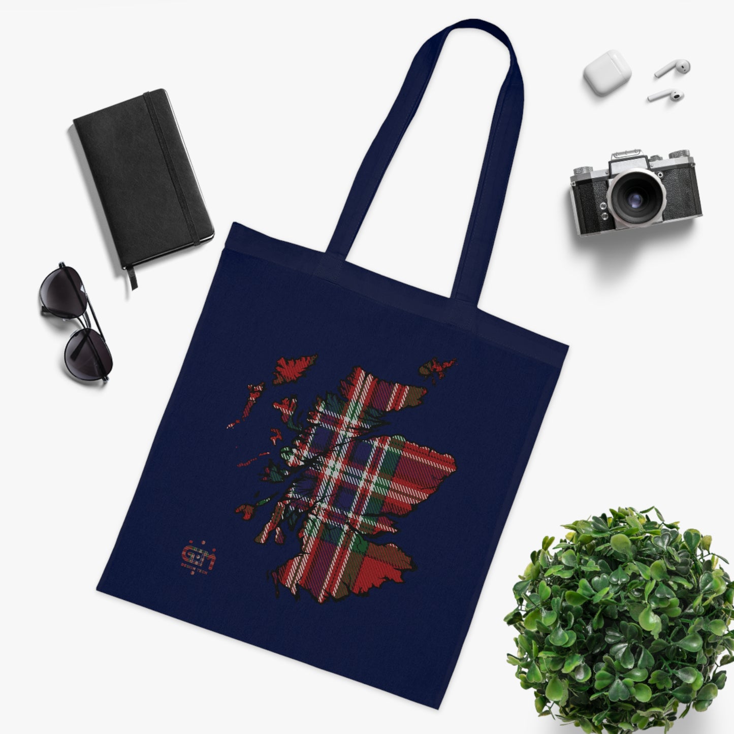 Reversible Scotland Tartan Map Cotton Tote Bag - MacFarlane Tartan