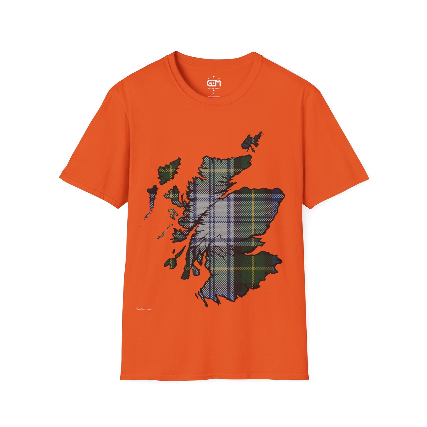 Scotland Tartan Map Softstyle Unisex T-Shirt, Gordon Dress Tartan, Various Colours