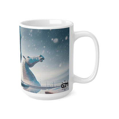 Kelpies in Winter Mug, Scottish Landmarks, Scottish Art, Coffee Cup, Tea Cup, White