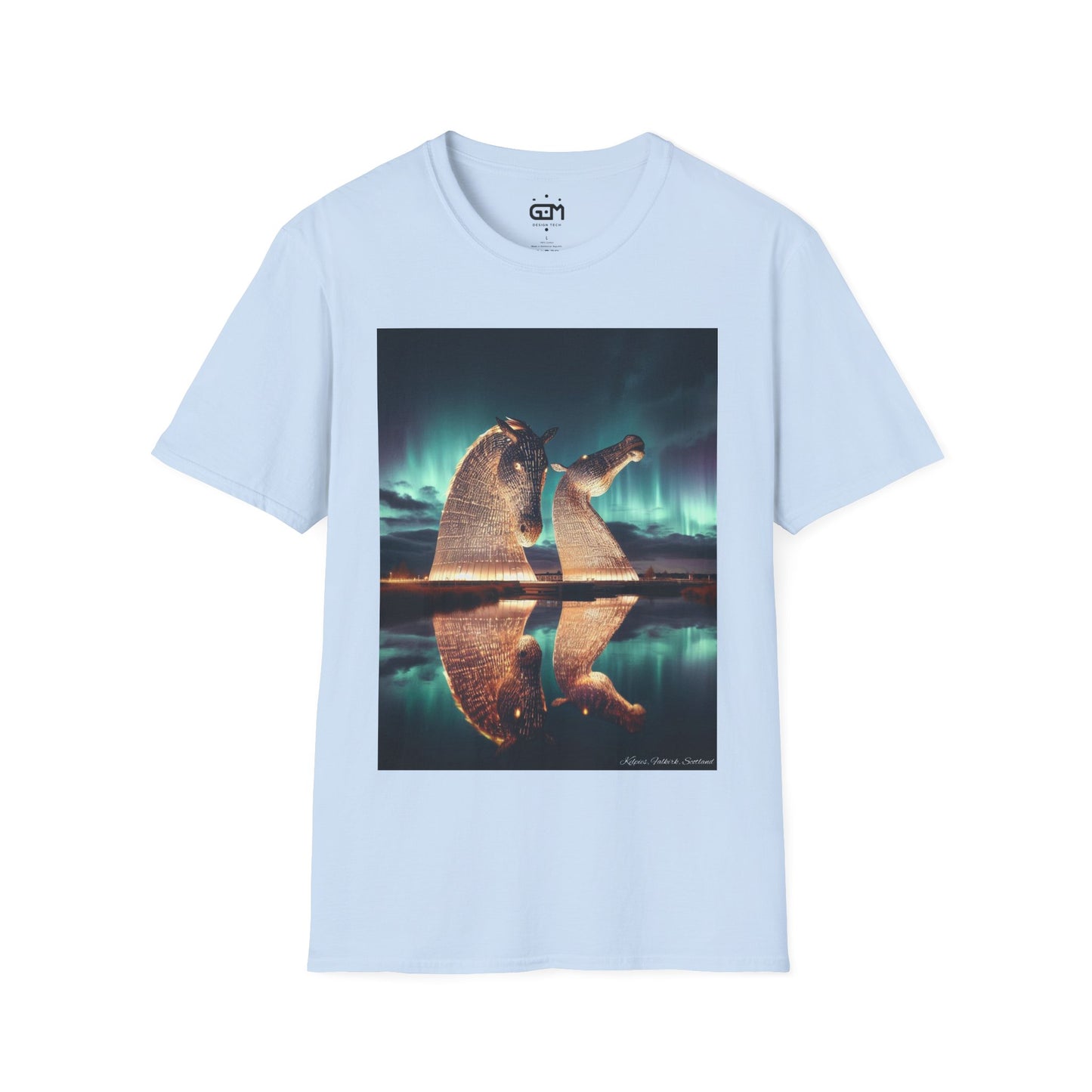 Scottish Kelpies with Northern Lights Softstyle Unisex T-Shirt, Scotland Tee