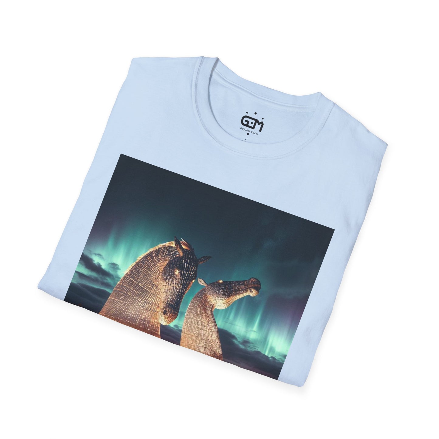 Scottish Kelpies with Northern Lights Softstyle Unisex T-Shirt, Scotland Tee